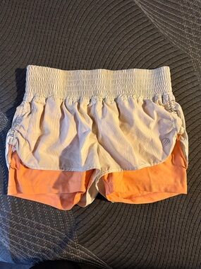 MPG Cream & Peach Layered Running Shorts